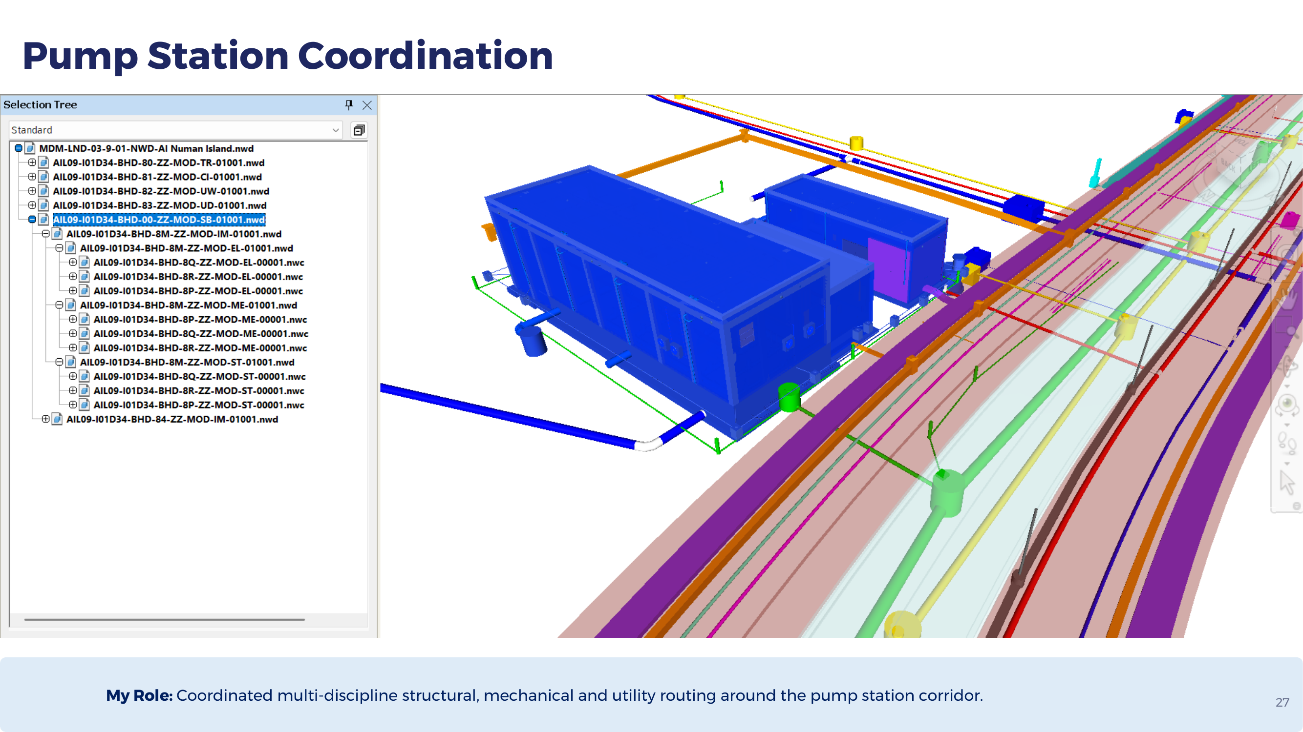 Pump station coordination across structural, mechanical and utility routing